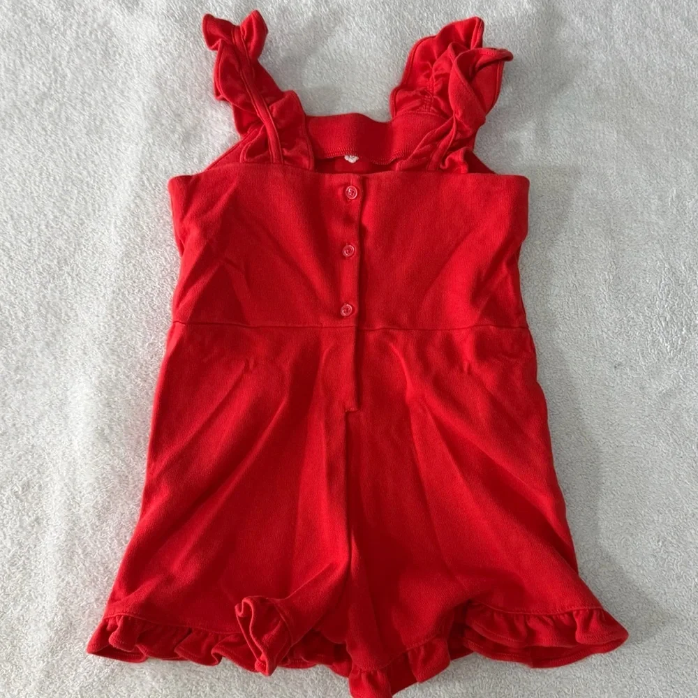 Janie and Jack | Red Embroidered Romper with Ruffle Hem | 5